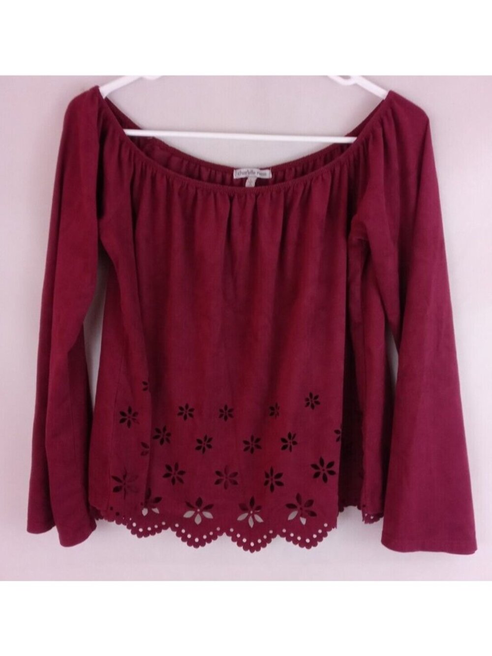 Charlotte Russe Women's Off The Shoulder Floral Design Bell Sleeve Blouse Large
